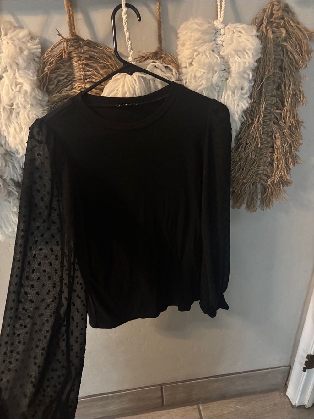 Classic Black Women's Long-Sleeve Knit Top see through sleeves